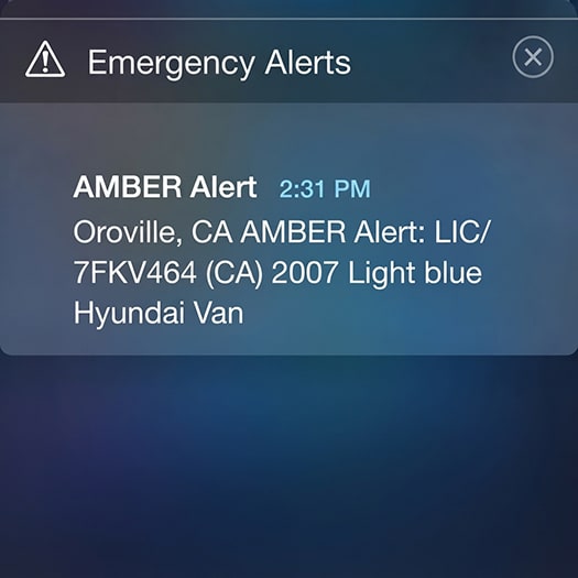 Detail of California WEA on cellphone screen