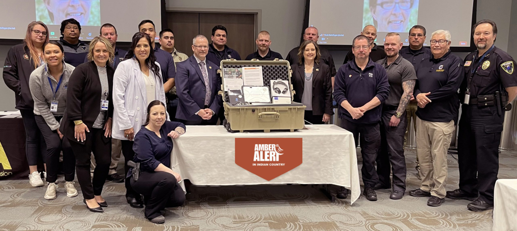 Photo of AATTAP-AIIC team with Minnesota Tribes and law enforcement during a Technology Toolkits presentation in May 2023.