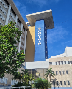 Photo showing exterior of police headquarters in San Juan, Puerto Rico