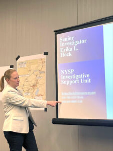 Erika L. Hock of the New York State Police discussing the Charlotte Sena case during the 2025 National AMBER Alert & AMBER Alert in Indian Country Symposium in Washington, DC