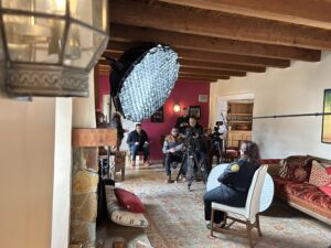 Film crew at work talking with Jada Breaux of Chitimacha Tribe