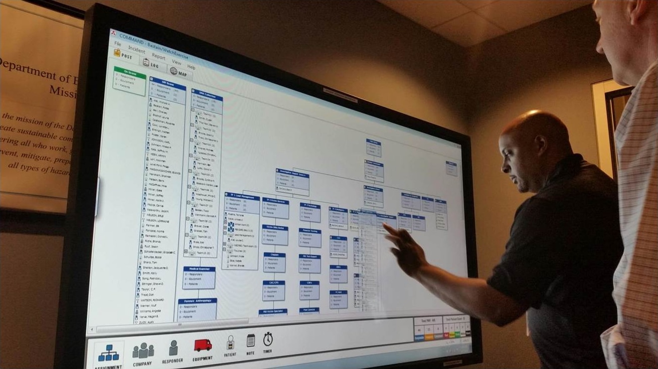 Photo of a man in front of a digital organization chart