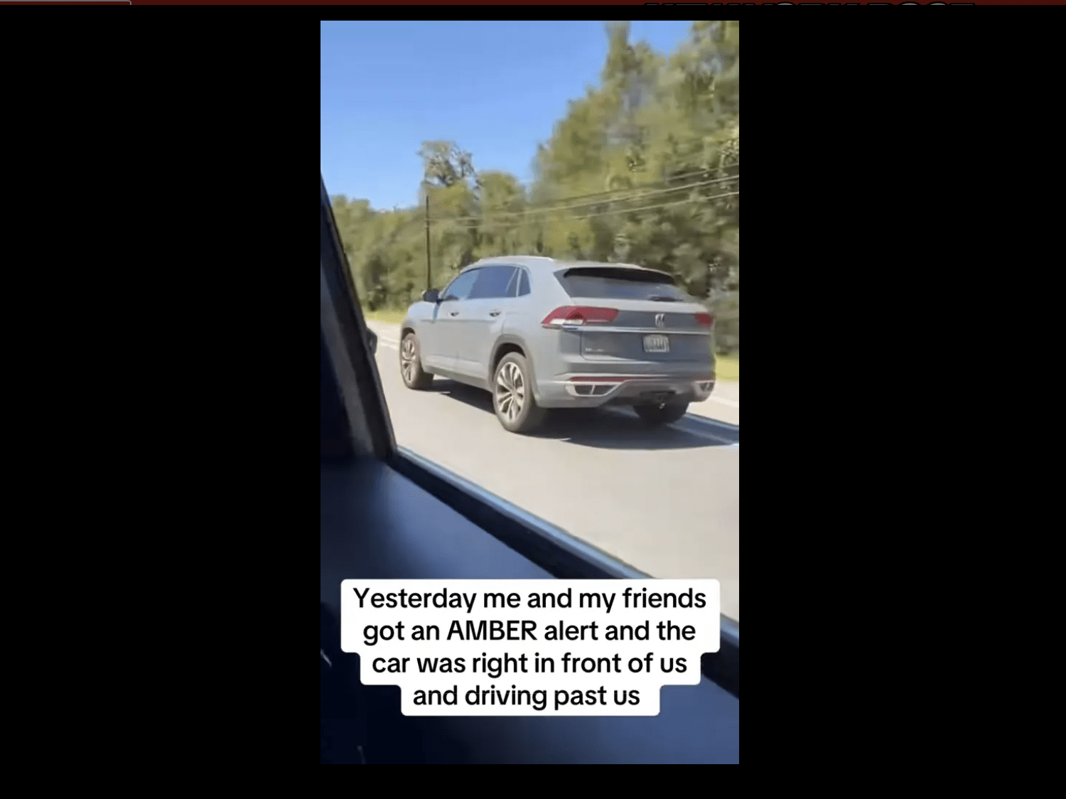 Video still of a gray SUV being sought in relation to an AMBER Alert