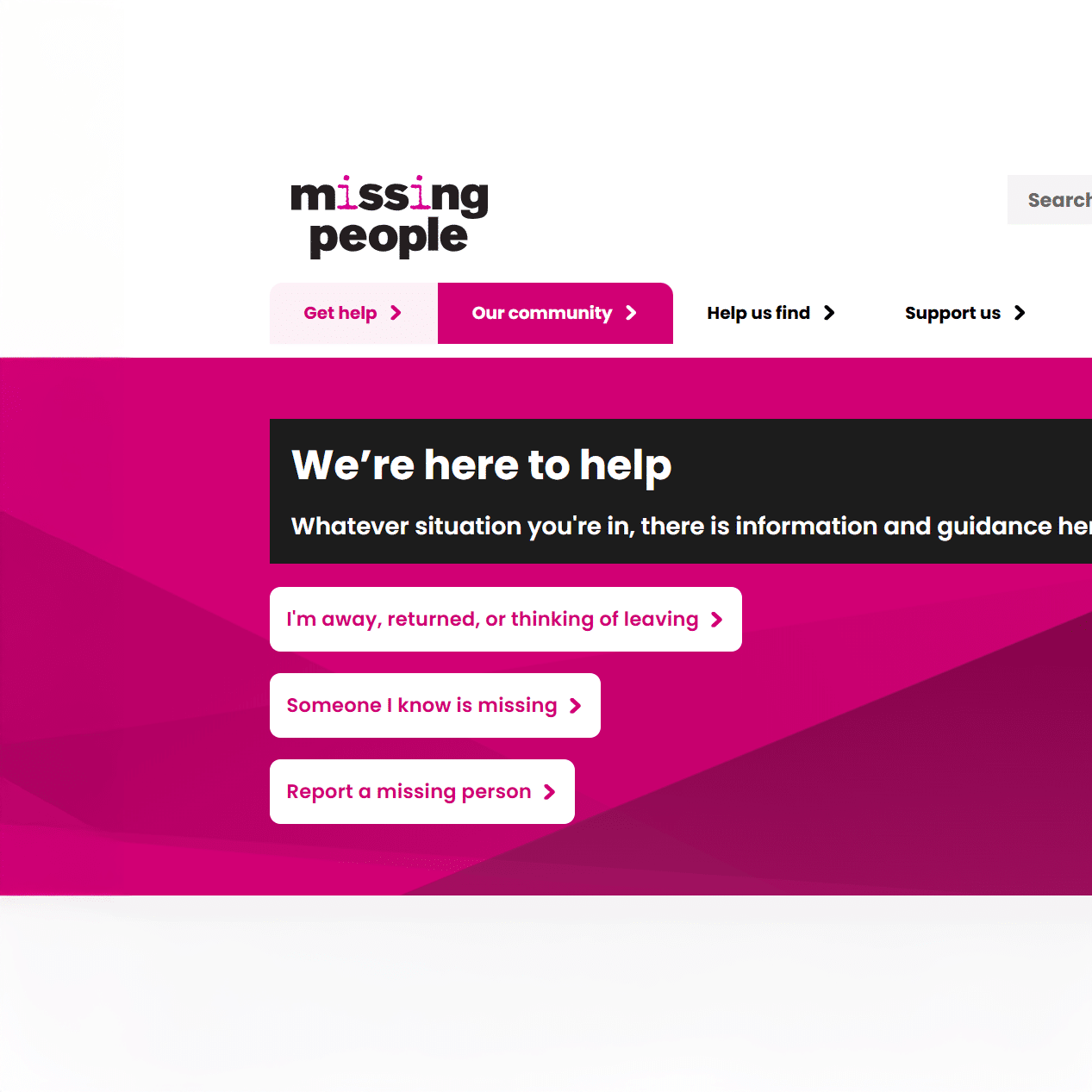 Website page for missing people from the UK