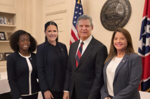 Alisha Rutherford, Emily Keifer, Governor Bill Lee, and Shelly Smitherman