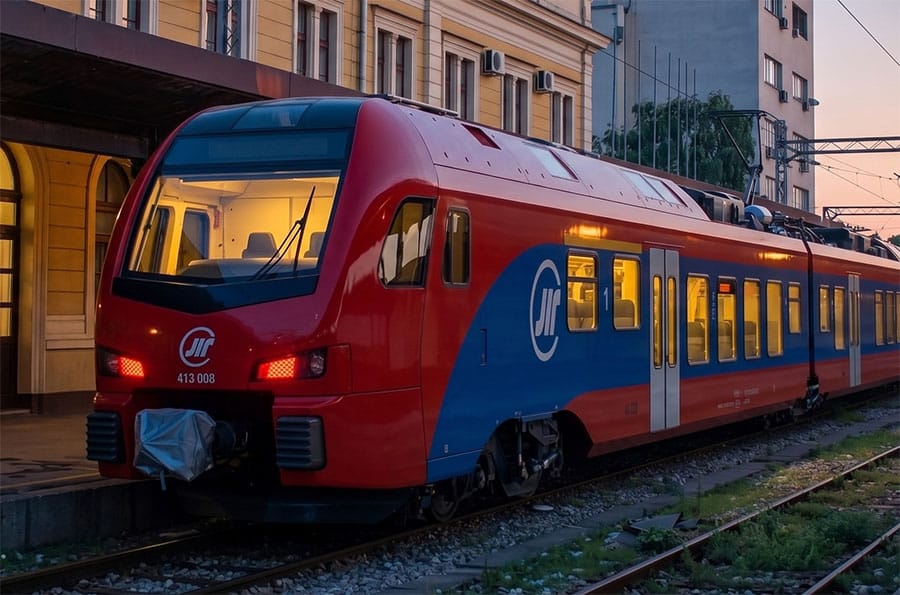 Belgrade to Petrovaradin train at depot at dusk