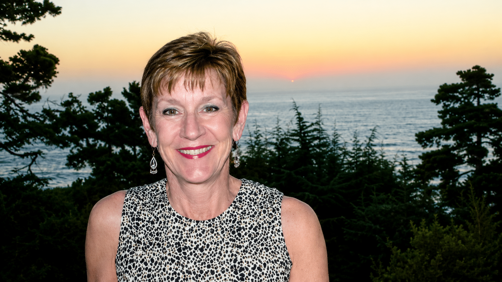 Photo of female (Fran Keith) shown at sunset.
