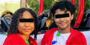 Dos hermanas que fueron atraídas fuera de su hogar y secuestradas fuera del estado aparecen con barras sobre los ojos para proteger su identidad.