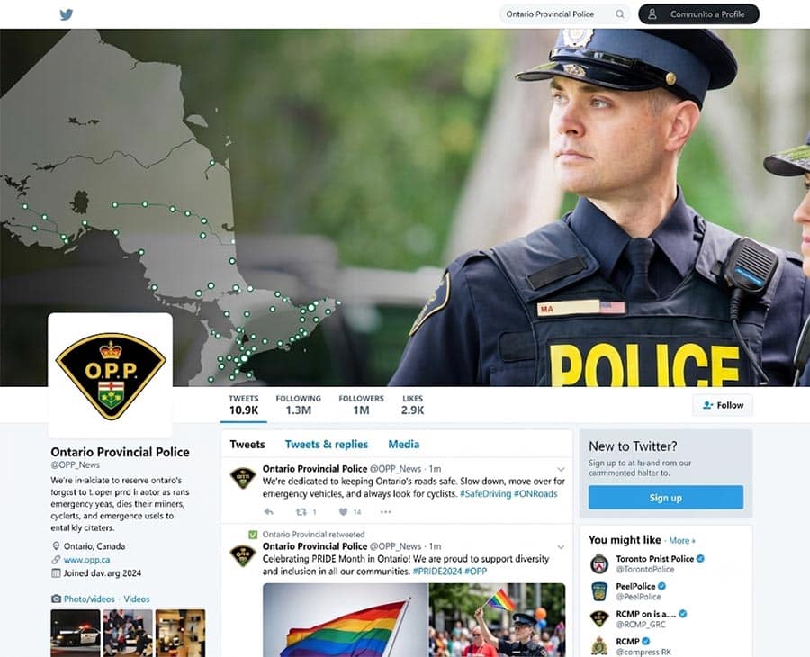 Ontario Police Dept Twitter page