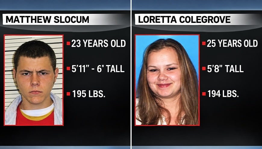 Suspect Matthew Slocum, left, and victim Loretta Colegrove, right