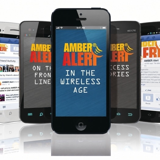 Cellphone screens showing "AMBER Alert in the Wireless Age"